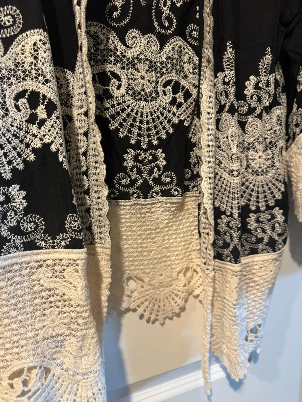 Solitaire Black White Embroidered Crochet Lace Kimono Cardigan Cover Up Size 1X